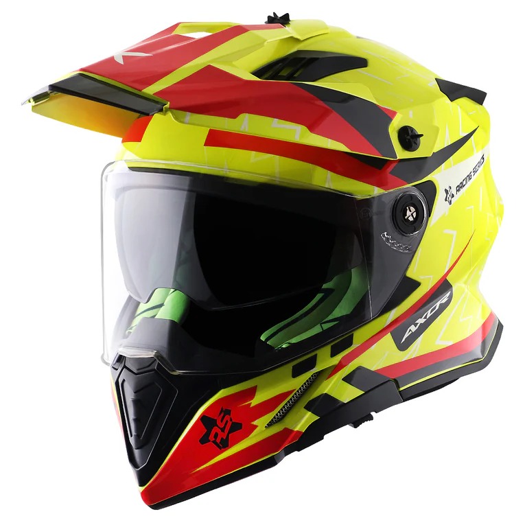 AXOR-X CROSS FLASH D/V-DUAL SPORT HELMET-NEON YLW/RED